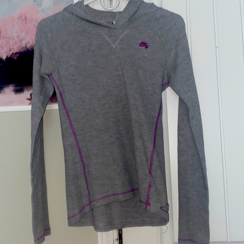 Grey and purple long sleeve hoodie. Size: small